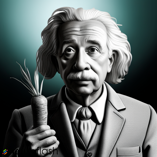 Albert Einstein mit Karotte in der Hand